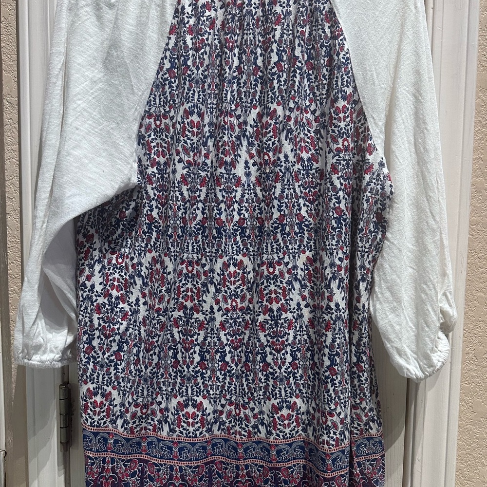 Vintage America Embroidered Boho Peasant Top - White with Blue & Red Print - Picture 5 of 5